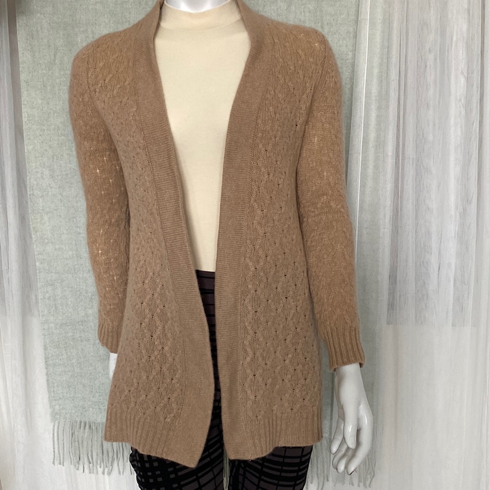 "Charter Club" 2-Ply Cashmere Open Front Duster Cardigan - Camel, Size XS Fall🍂